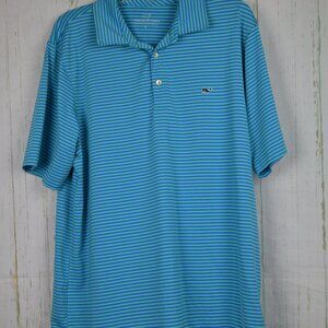 Vineyard Vines Polo Shirt Men's Blue /Green Whale Striped Size L
